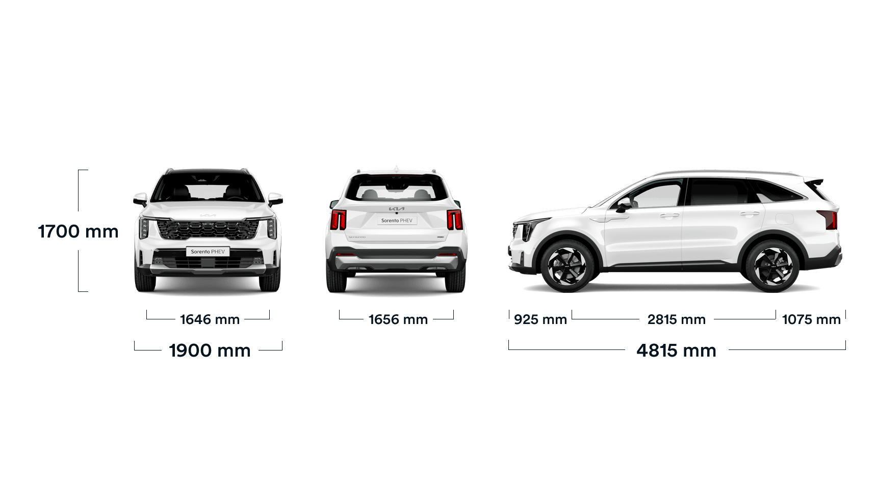 Kia Sorento PHEV, Abmessungen, alle Ansichten, MMG